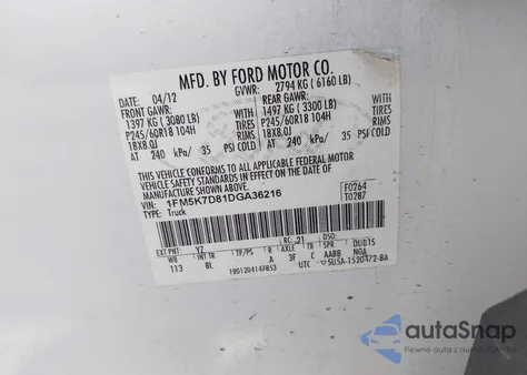 2013 Ford Explorer Xlt from USA, damaged, VIN 1FM5K7D81DGA36216